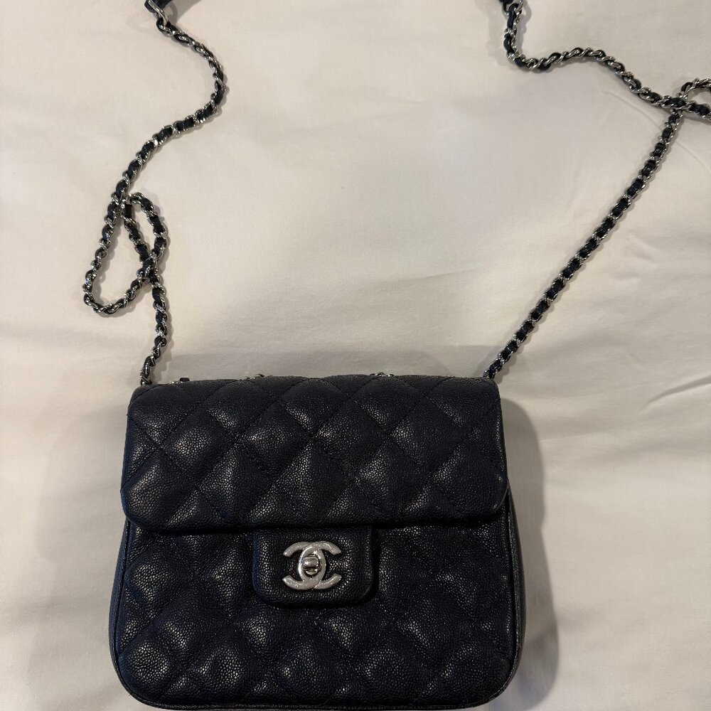 Chanel Navy Blue Caviar Crossbody with Silver Hardware
